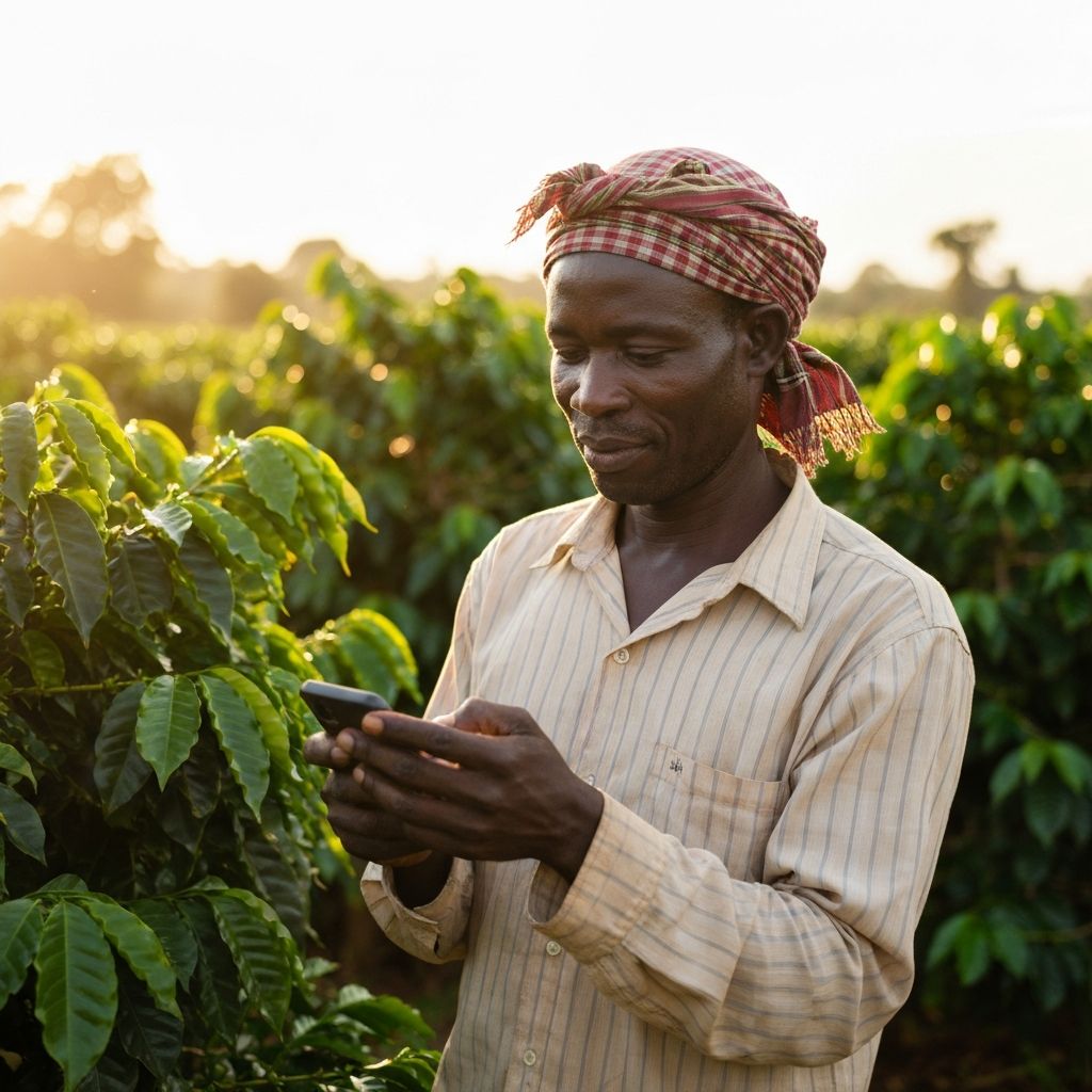 Smallholder farmer using Tracebud on a smartphone